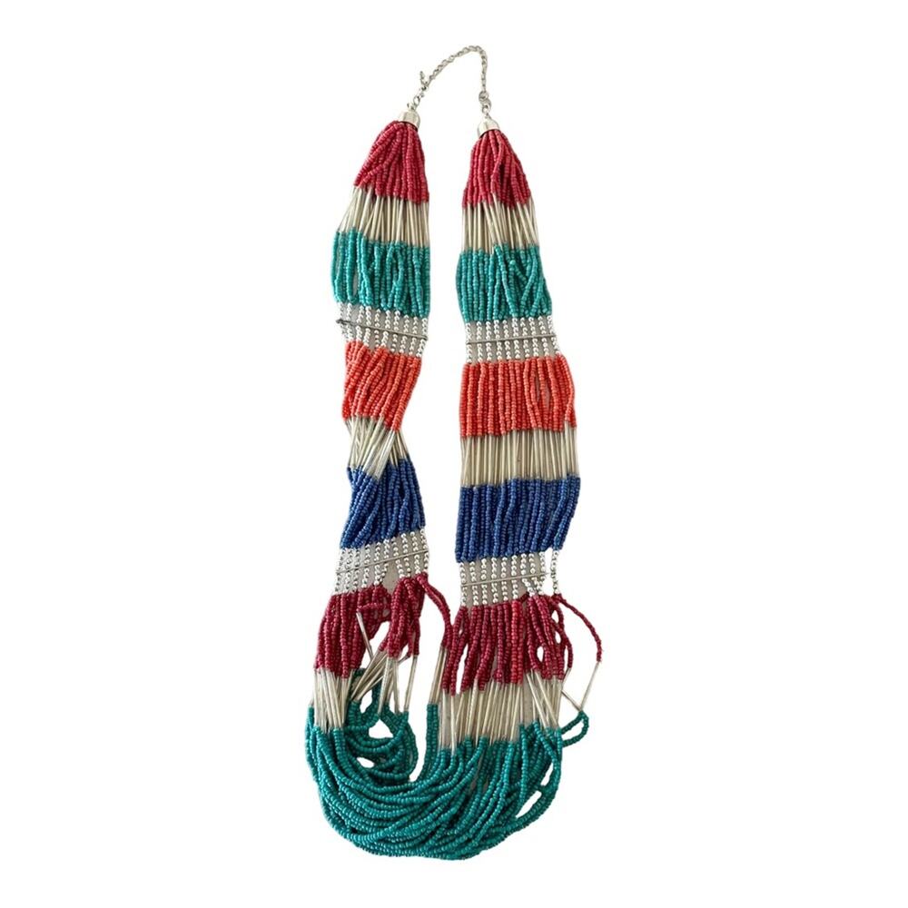 Vintage Multistrand Beaded Rope Necklace Rainbow‎ Multicolored